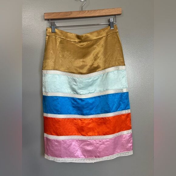 J. Crew satin straight pencil skirt lace size 0 flirty office artsy art to wear - Picture 2 of 7